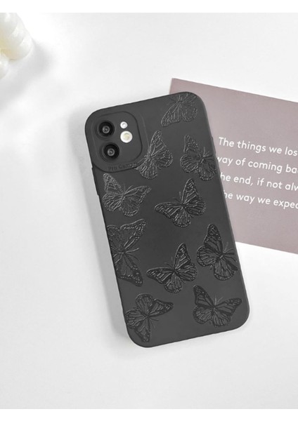 Iphone 12 Uyumlu Kılıf Mat Siyah Kelebek Desenli Darbelere Dayanıklı Yumuşak Kamera Korumalı Kapak fiyatları