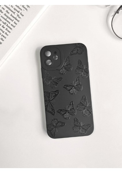 Iphone 12 Uyumlu Kılıf Mat Siyah Kelebek Desenli Darbelere Dayanıklı Yumuşak Kamera Korumalı Kapak modelleri