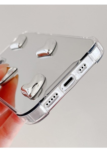 Iphone 15 Pro Max Uyumlu Aynalı Kılıf Gümüş Kalp Tasarımlı Şık Darbelere Karşı Dayanıklı Esnek Kapak fırsatları