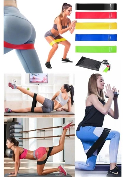 5 Li Set Aerobik Bandı Fitness Egzersiz Plates Direnç Lastiği Crossfit Kas Germe ve Jimnastik Seti