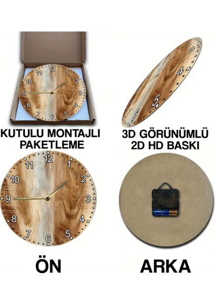 Sessiz Yuvarlak Ahşap Duvar Saati, Kuvars Hareketli 3D Görünümlü 2d Saat SDW085