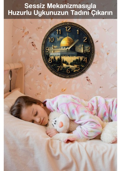 Sessiz Yuvarlak Ahşap Duvar Saati, Kuvars Dini Desen 2d SDW030