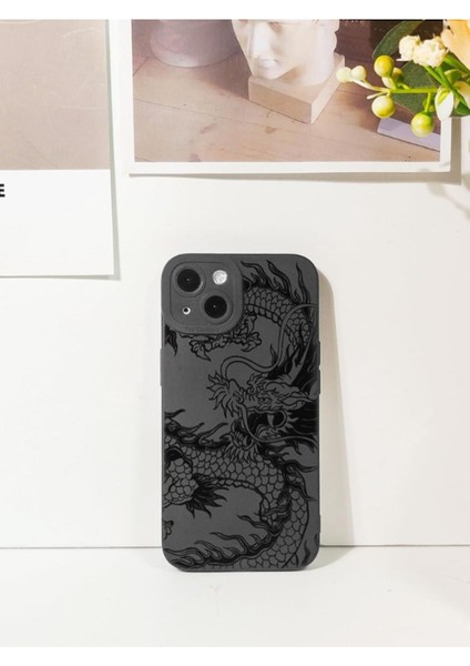 Iphone 13-14 Uyumlu Kılıf Mat Siyah Ejderha Desenli Dayanıklı Yumuşak Kamera Korumalı Kapak indirimleri