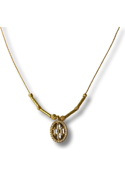 Gold Oval Baget Uçlu Taşlı Bijuteri Kolye fiyatları