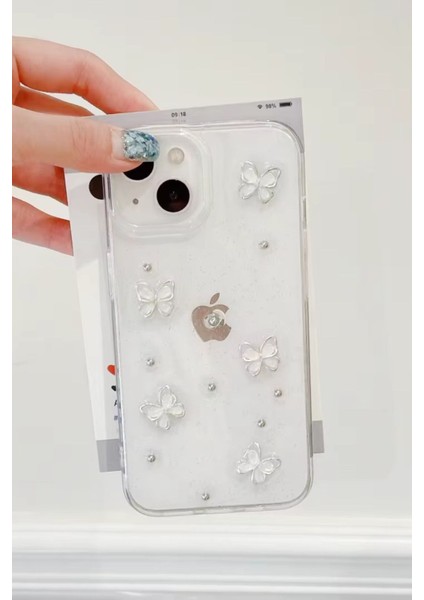 Apple iPhone 15 Uyumlu Kılıf Çiçek Kelebek Darbeye Karşı Dayanıklı Yumuşak Silikon Kapak