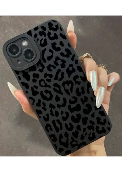 Iphone 15 Plus / 14 Plus Uyumlu Kılıf Mat Siyah Leopar Desenli Yumuşak Kamera Korumalı Kapak fiyatları