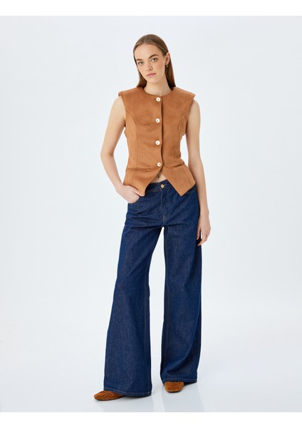 Yeni Sezon Düğmeli Fleto Cepli Bisiklet Yaka Slim Fit Yelek