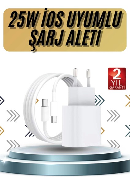 15/pro/pro Max 25W Ios Uyumlu Hızlı Şarj Aleti Adaptörlü Beyaz