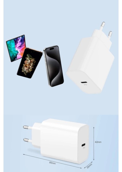 15/pro/pro Max 25W Ios Uyumlu Hızlı Şarj Aleti Adaptörlü Beyaz
