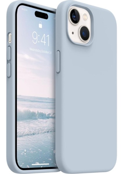 iPhone 15 Kılıf Kadife Lansman Soft Yumuşak Liquid Silikon Kamera Korumalı Kapak Bebe Mavi