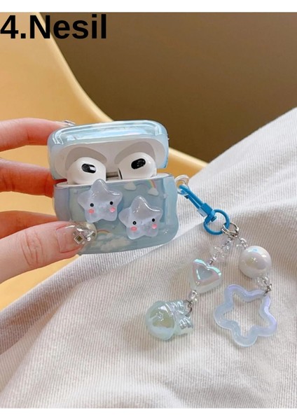 4. Nesil Uyumlu 2024 Kulaklık Kılıfı Premium Mavi Yıldız Işıltılı