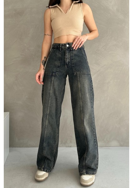 Normal Bel Geniş Paça Wide Leg Jean - 7750