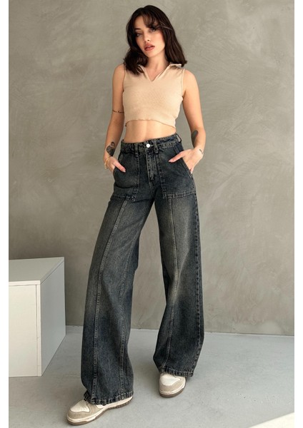 Normal Bel Geniş Paça Wide Leg Jean - 7750