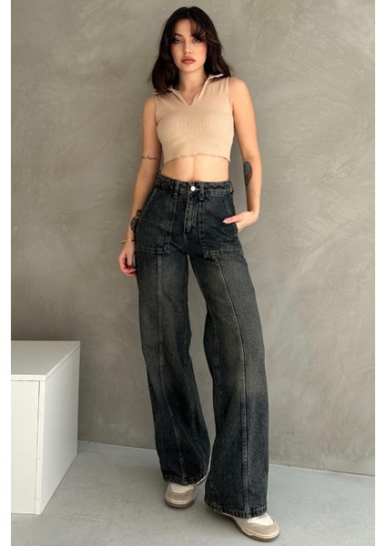Normal Bel Geniş Paça Wide Leg Jean - 7750