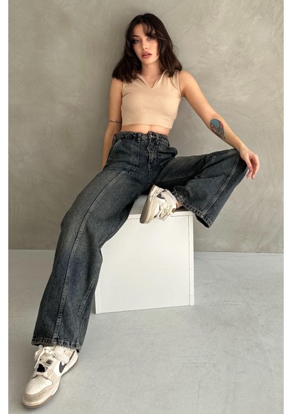 Normal Bel Geniş Paça Wide Leg Jean - 7750