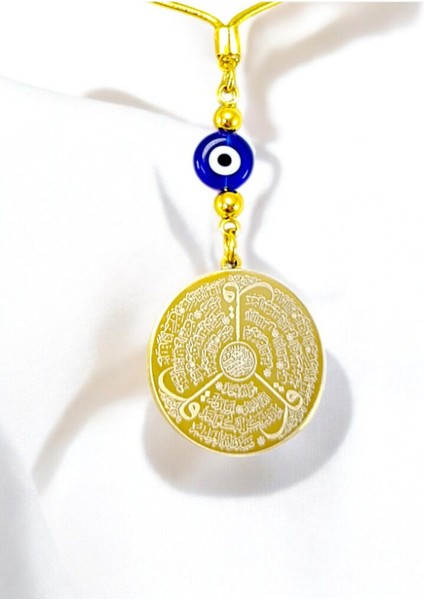 Yassı Nazar Detaylı Altın Renkli Çelik Çift Taraflı Ayetel Kürsi, Felak Nas Ihlas Dikiz Ayna Süsü fırsatları