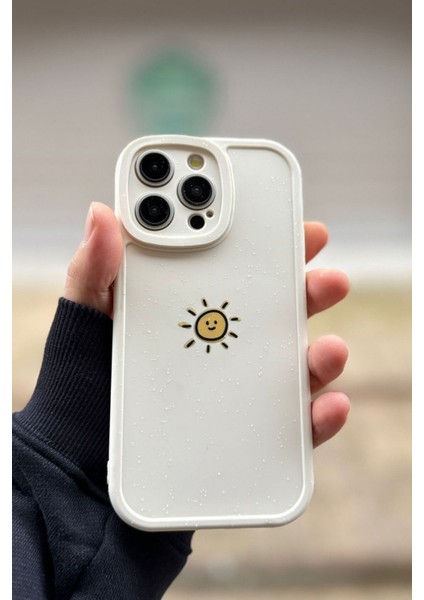 Iphone 16 Pro Max Uyumlu Kılıf Güneş Desenli Darbelere Dayanıklı Kamera Korumalı Silikon Kapak Krem