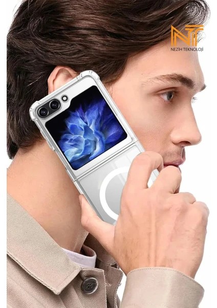 Samsung Galaxy Z Flip 5 Magsafe Şarj Destekli Şeffaf Sert Ultra Koruyucu Kapak Kılıf