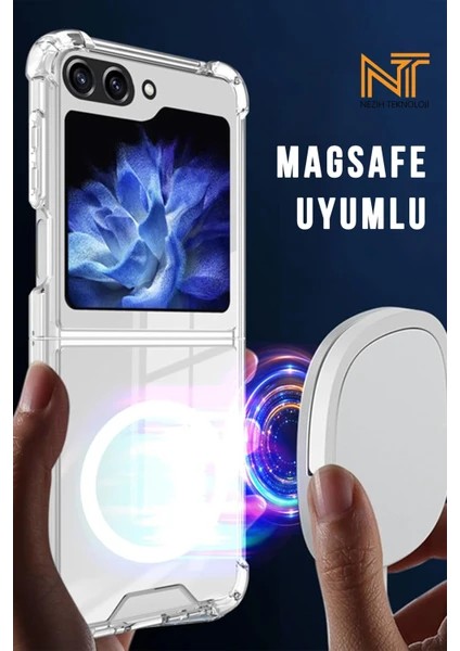 Samsung Galaxy Z Flip 5 Magsafe Şarj Destekli Şeffaf Sert Ultra Koruyucu Kapak Kılıf
