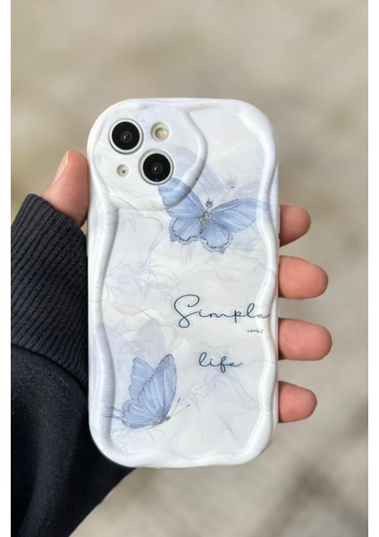Iphone 15 Plus - 14 Plus Uyumlu Dalgalı Kılıf Kelebek Desenli Dayanıklı Yumuşak Kapak
