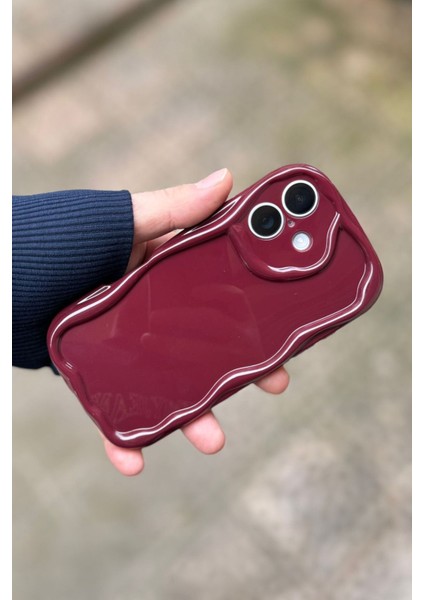 Iphone 16 Uyumlu Kılıf Dalgalı Kenarlı Şık Darbelere Karşı Dayanıklı Yumuşak Silikon Kapak Bordo fiyatları