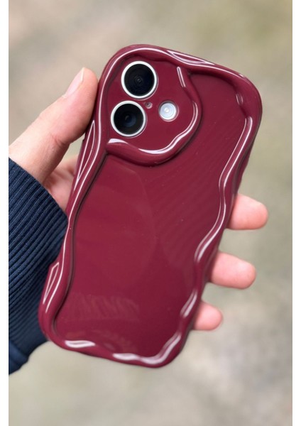 Iphone 16 Uyumlu Kılıf Dalgalı Kenarlı Şık Darbelere Karşı Dayanıklı Yumuşak Silikon Kapak Bordo modelleri