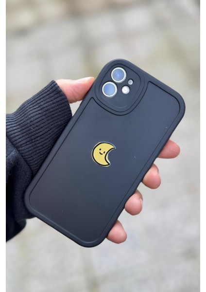 Iphone 11 Uyumlu Kılıf Ay Desenli Darbelere Dayanıklı Kamera Korumalı Silikon Kapak Siyah