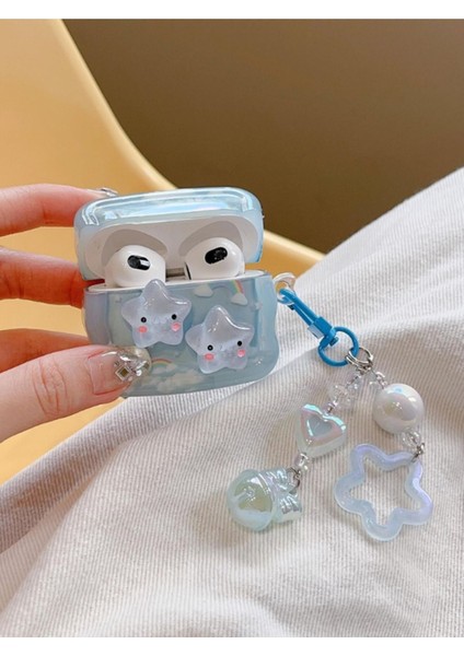 KVK Premium Mavi Yıldız Işıltılı Kulaklık Kılıfı Bluetooth Kulakiçi Stereo Kulaklıklar