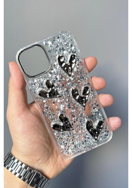 Apple iPhone 11 Uyumlu Kılıf Taşlı Kalp Figürlü Darbeye Karşı Dayanıklı Sert Silikon Kapak