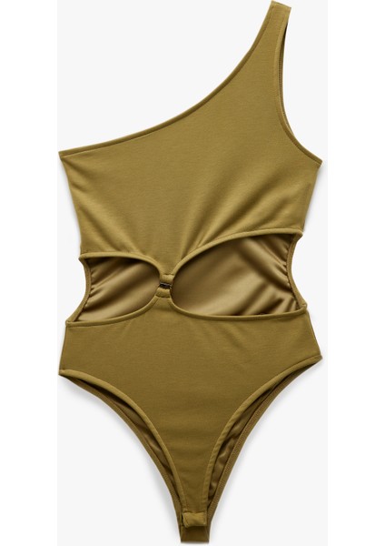 Yeni Sezon Slim Fit Pencere Detaylı Tek Omuz Bodysuit