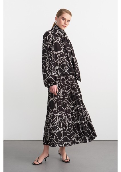 Rope Desenli Fularlı Gömlek Pilise Etek Takım Siyah fiyatları