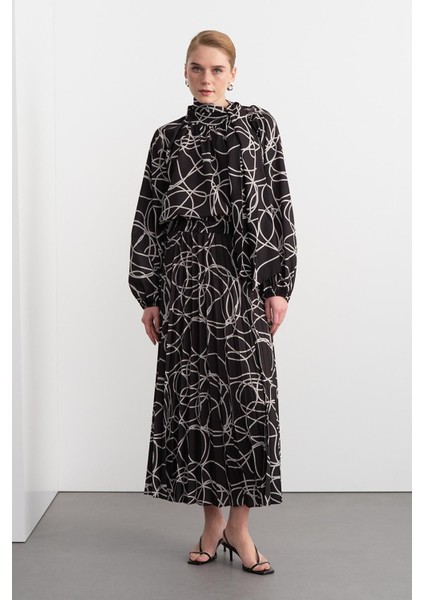 Rope Desenli Fularlı Gömlek Pilise Etek Takım Siyah modelleri