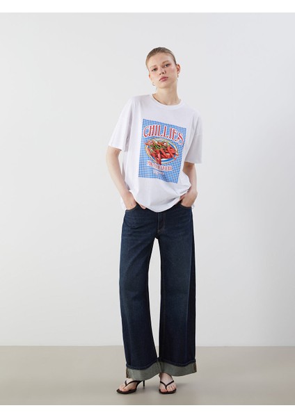 Yeni Sezon Bisiklet Yaka Baskili Oversize Kadin Tisort - S5PN95Z8 fiyatları