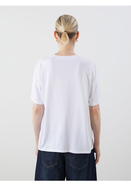 Yeni Sezon Bisiklet Yaka Baskili Oversize Kadin Tisort - S5PN95Z8 fırsatları