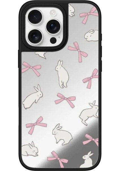 Apple iPhone 15 Pro Uyumlu Aynalı Kılıf Tavşan Kurdele Desenli Darbeye Karşı Dayanıklı Kapak