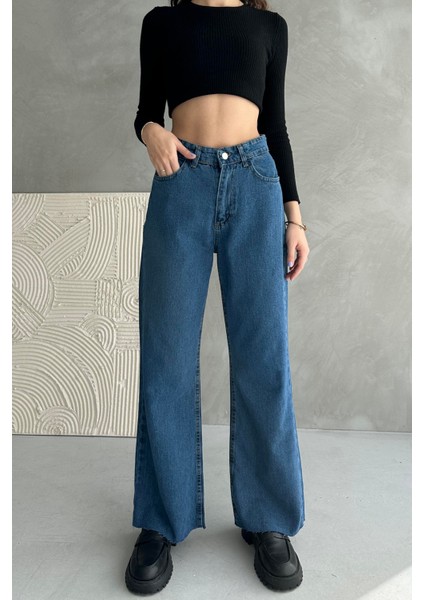 Normal Bel Paça Dikişsiz Wide Leg Jean - 2040