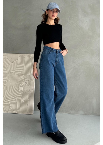 Normal Bel Paça Dikişsiz Wide Leg Jean - 2040 modelleri