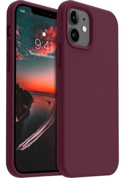 Apple iPhone 12/12PRO Kılıf Kadife Lansman Soft Yumuşak Liquid Silikon Kamera Korumalı Kapak Bordo