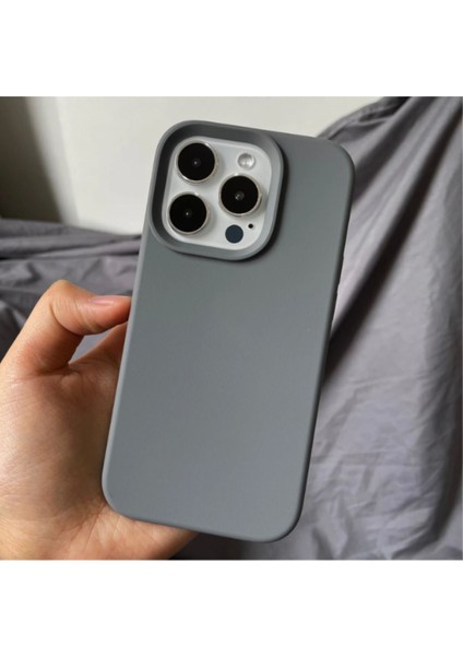 Iphone 14 Pro Max Kılıf Kadife Lansman Soft Yumuşak Liquid Silikon Kamera Korumalı Kapak Gri