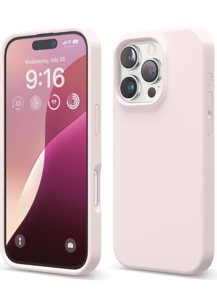Apple iPhone 16 Pro Kılıf Kadife Lansman Soft Yumuşak Liquid Silikon Kamera Korumalı Kapak Kum Pembe