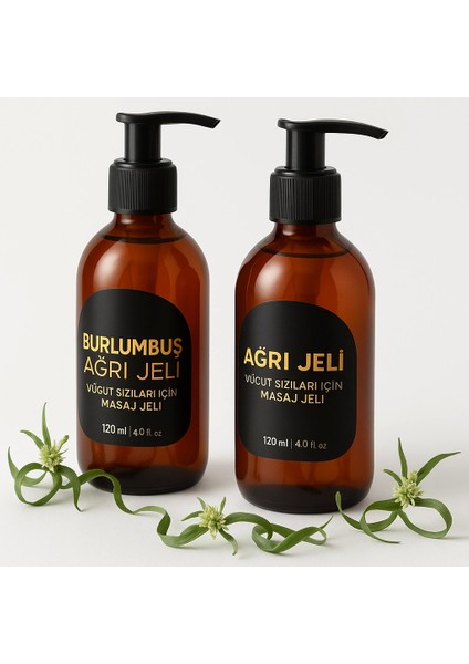 Burlumbuş Otu Vücut Sızıları Için ve Masaj Jeli 120 ml 2'li Set