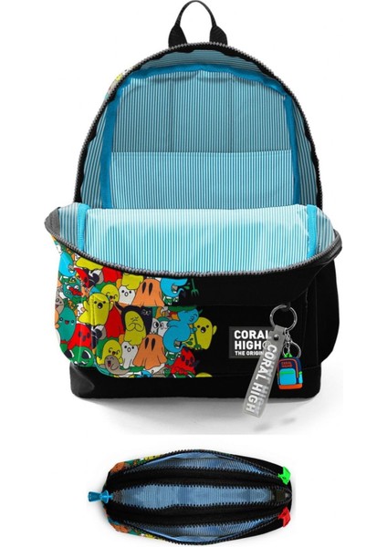 Ilkokul Erkek Çocuklarına Özel Dört Gözlü Sırt Çantası ve Kalemlik Seti- Siyah Hayaletler fiyatları