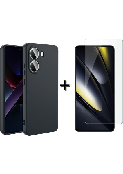 Xiaomi Poco X7 Pro Liquid Içi Kadife Lansman Silikon Kılıf + Temperli Cam Ekran Koruyucu
