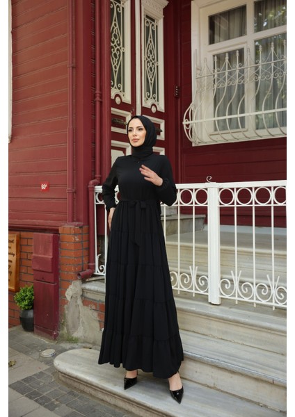 5 Katlı Eteği Büzgülü Elbise modelleri