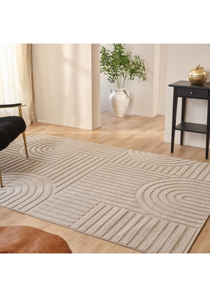 Iskandinav Rune Beige 100X300 cm Salon Mutfak Halısı Yolluk Kilim