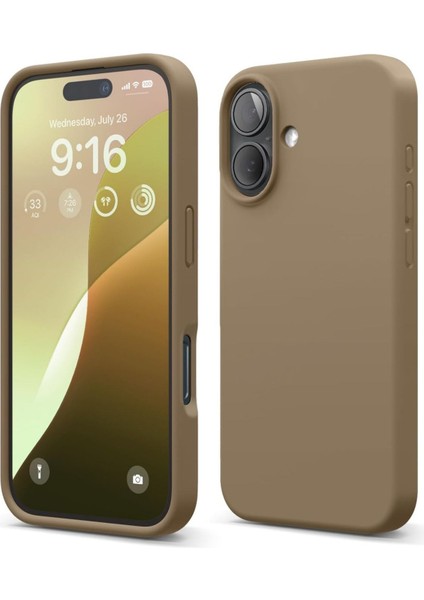 Apple iPhone 16 Kılıf Kadife Lansman Soft Yumuşak Liquid Silikon Kamera Korumalı Kapak Kahve