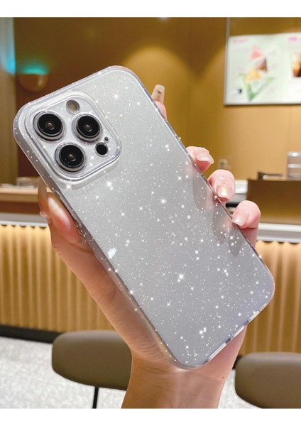 iPhone 14 Pro Max Uyumlu Kılıf Simli Ince Darbeye Dayanıklı Silikon Parlak Yumuşak Kapak Silve