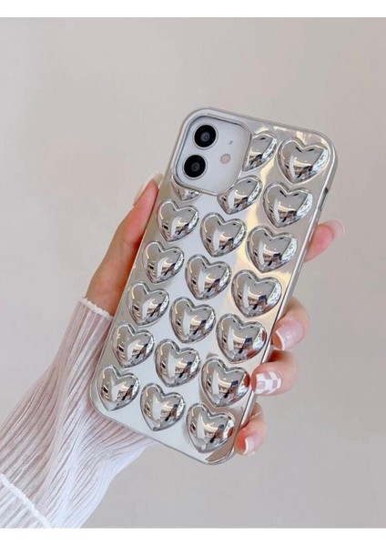 Iphone 11 Uyumlu Kılıf Krom Gümüş Kalp Şık Darbelere Karşı Dayanıklı Yumuşak Silikon Kapak