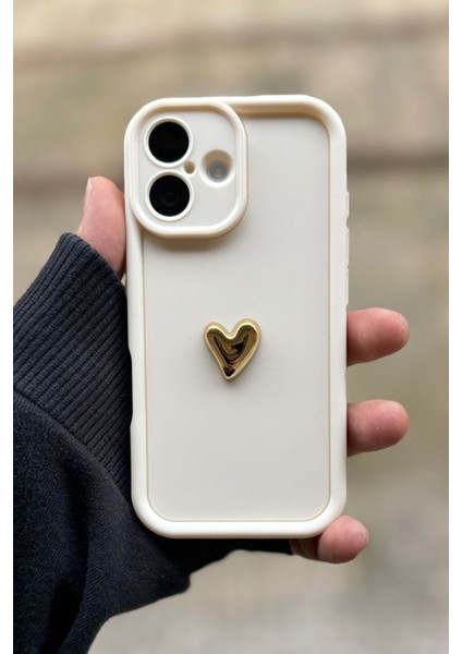 Iphone 16 Uyumlu Kılıf 3D Gold Kalp Darbelere Dayanıklı Yumuşak Kamera Korumalı Kapak Beyaz fiyatları