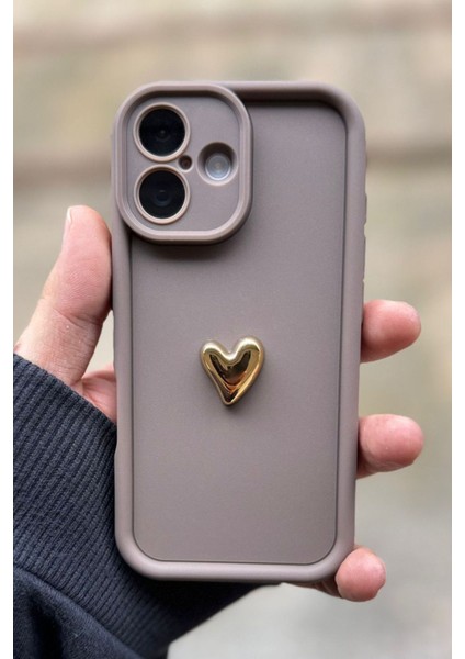Iphone 16 Uyumlu Kılıf 3D Gold Kalp Darbelere Dayanıklı Yumuşak Kamera Korumalı Kapak Kahve fiyatları